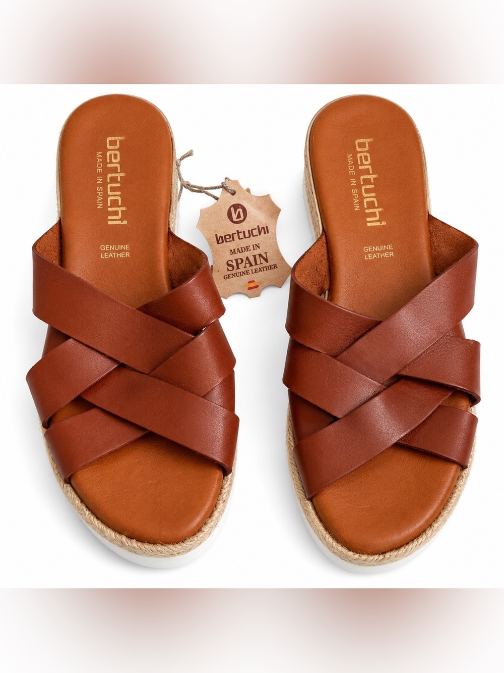 Bertuchi Made in Spain Brown Leather Slide Sandals Espadrille Size 40 (US 9) NWT